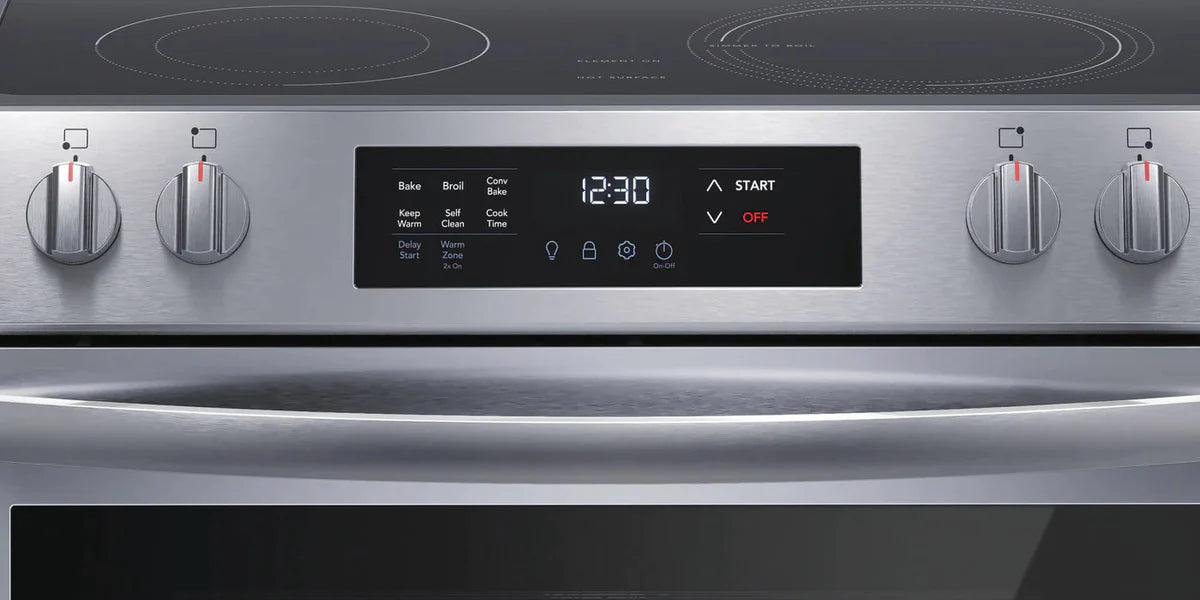Frigidaire FCFE308CAS Range, 30", Electric Range, Self Clean, Glass Burners (Electric), Convection, 5 Burners, 5.3 cu. ft. Capacity, Storage Drawer, 1 Ovens, 3200 Highest Burner Element (Watts), Front Controls, Stainless Steel colour_AB1226