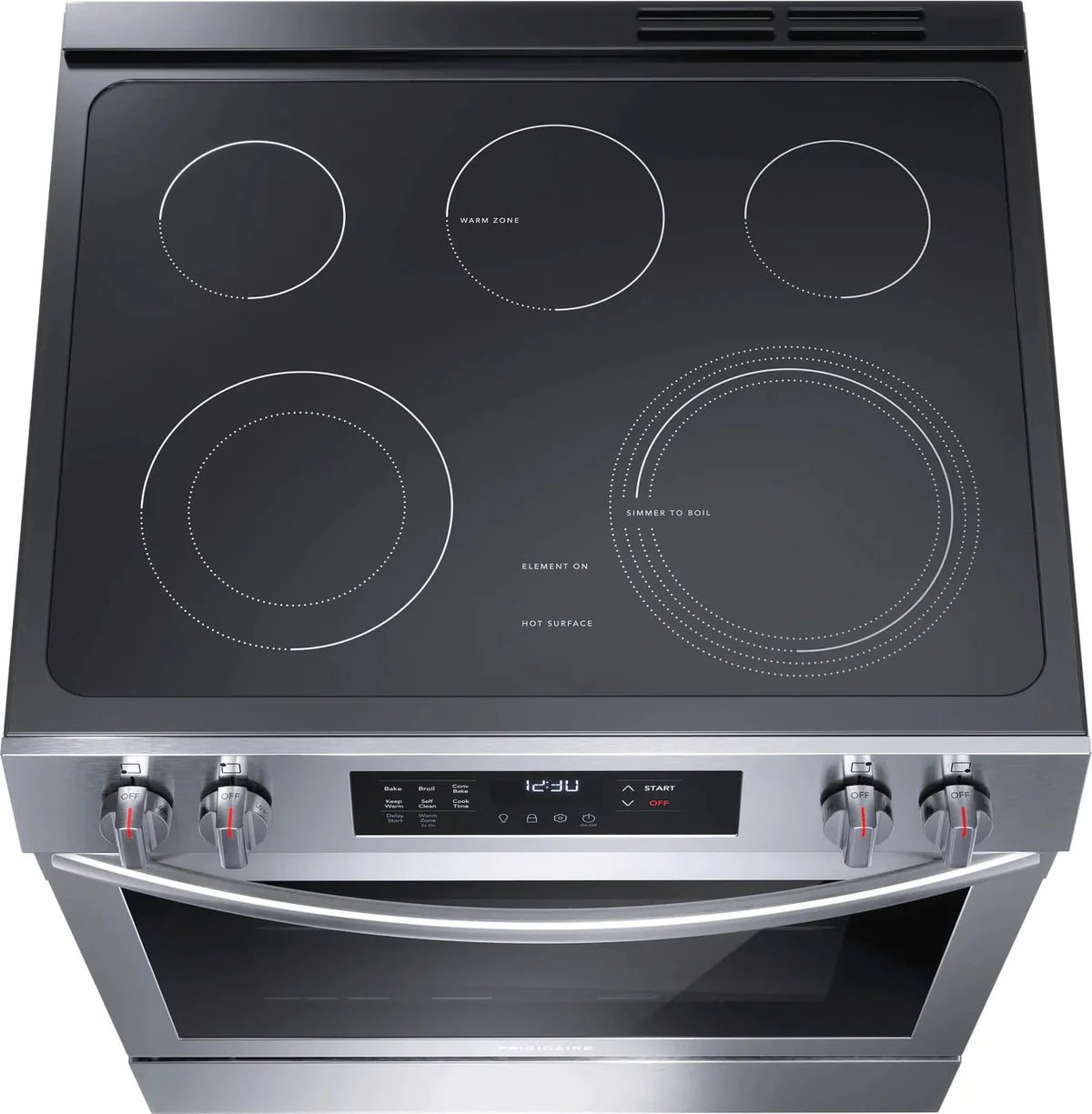 Frigidaire FCFE308CAS Range, 30", Electric Range, Self Clean, Glass Burners (Electric), Convection, 5 Burners, 5.3 cu. ft. Capacity, Storage Drawer, 1 Ovens, 3200 Highest Burner Element (Watts), Front Controls, Stainless Steel colour_AB1226