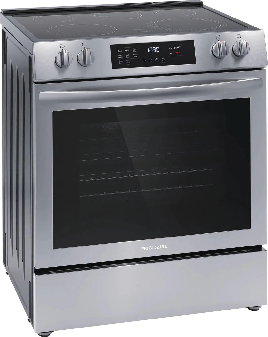 Frigidaire FCFE308CAS Range, 30", Electric Range, Self Clean, Glass Burners (Electric), Convection, 5 Burners, 5.3 cu. ft. Capacity, Storage Drawer, 1 Ovens, 3200 Highest Burner Element (Watts), Front Controls, Stainless Steel colour_AB1226