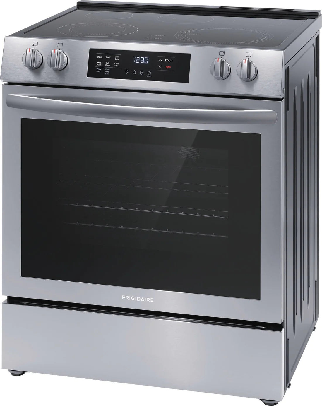 Frigidaire FCFE308CAS Range, 30", Electric Range, Self Clean, Glass Burners (Electric), Convection, 5 Burners, 5.3 cu. ft. Capacity, Storage Drawer, 1 Ovens, 3200 Highest Burner Element (Watts), Front Controls, Stainless Steel colour_AB1226