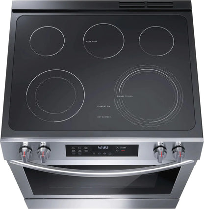 Frigidaire FCFE308CAS Range, 30", Electric Range, Self Clean, Glass Burners (Electric), Convection, 5 Burners, 5.3 cu. ft. Capacity, Storage Drawer, 1 Ovens, 3200 Highest Burner Element (Watts), Front Controls, Stainless Steel colour_AB1226
