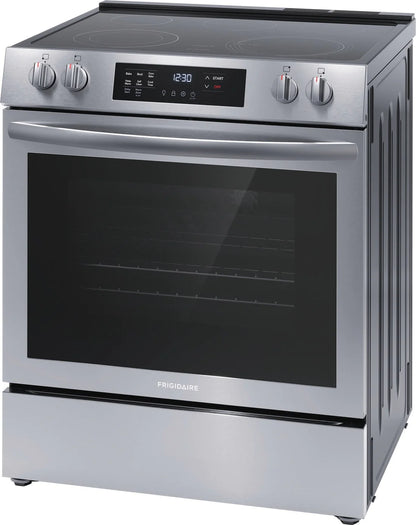 Frigidaire FCFE308CAS Range, 30", Electric Range, Self Clean, Glass Burners (Electric), Convection, 5 Burners, 5.3 cu. ft. Capacity, Storage Drawer, 1 Ovens, 3200 Highest Burner Element (Watts), Front Controls, Stainless Steel colour_AB1226